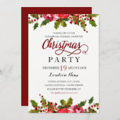 レッドグリーンウォーターカラーホリーリーフクリスマスパーティー 招待状 (正面/裏面)