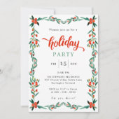 レッドグリーンウォーター色シックなクリスマスホリデーパーティー 招待状 (正面)