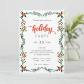 レッドグリーンウォーター色シックなクリスマスホリデーパーティー 招待状 (スタンド正面)