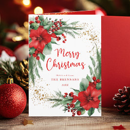 レッドグリーンエレガント植物写真クリスマス シーズンカード