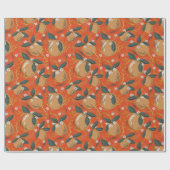 レッドグリーンエレガント金ゴールドウィンターフルーツホリデー ラッピングペーパー (フラット)