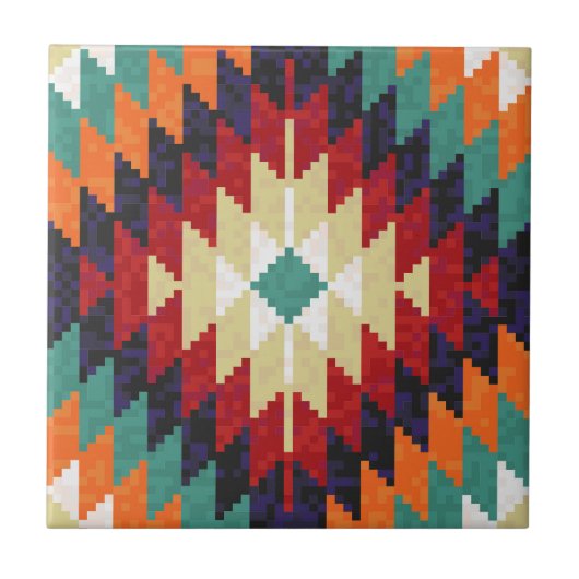 レッドグリーンオレンジイエロー白黒オリエンタルキリム タイル (正面)