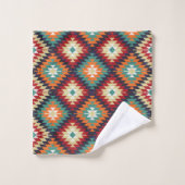 レッドグリーンオレンジイエロー白黒オリエンタルキリム バスタオルセット (ウォッシュタオル)