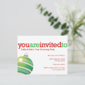 レッドグリーンオーナメントクリスマスホリデカスタムーパーティー 招待状 (スタンド正面)