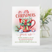 レッドグリーンキャンディーケーンホットココアクリスマスパーティー 招待状 (スタンド正面)