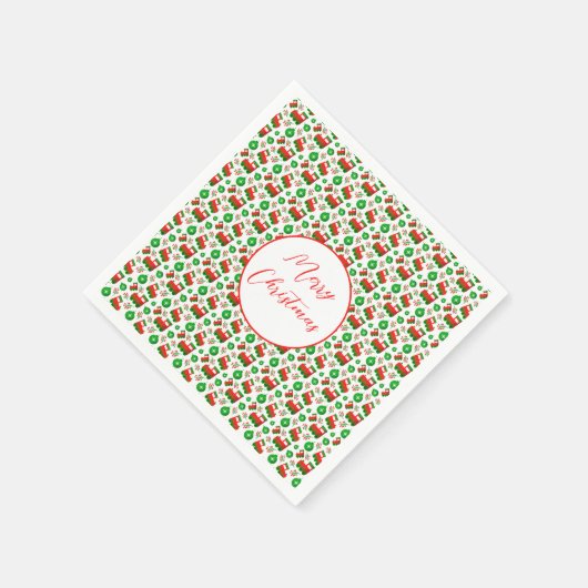 レッドグリーンキュートクリスマスフェスティバルおもしろいホリデーデコール スタンダードカクテルナプキン (角)