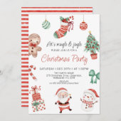 レッドグリーンキュートサンタクリスマスパーティの招待状 招待状 (正面/裏面)