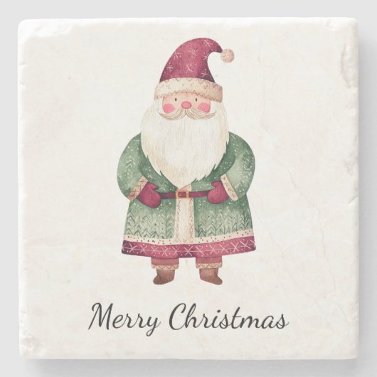レッドグリーンクリスマスサンタクロース ストーンコースター (正面)