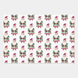 レッドグリーンクリスマスサンタクロース ラッピングペーパーシート