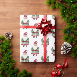 レッドグリーンクリスマスサンタクロース ラッピングペーパー