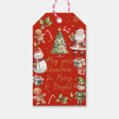 レッドグリーンクリスマスサンタ小妖精や小人雪だるまジンジャーブレッド ギフトタグ (裏面)