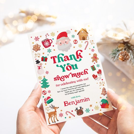レッドグリーンクリスマスサンタ誕生日サンキューカード 招待状
