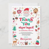 レッドグリーンクリスマスサンタ誕生日サンキューカード 招待状 (正面)