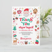 レッドグリーンクリスマスサンタ誕生日サンキューカード 招待状 (スタンド正面)