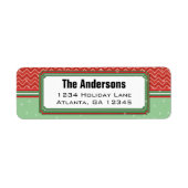 レッドグリーンクリスマスシェブロンパターン差出人住所 ラベル (正面)