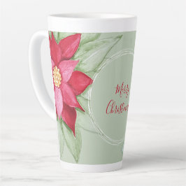 レッドグリーンクリスマススターポインセチア水彩 カフェラテマグ