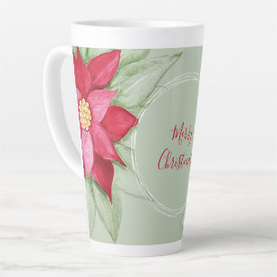 レッドグリーンクリスマススターポインセチア水彩 カフェラテマグ