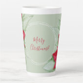 レッドグリーンクリスマススターポインセチア水彩 カフェラテマグ (正面)