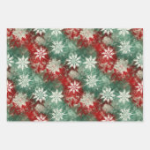 レッドグリーンクリスマススノーフレーク ラッピングペーパーシート (正面2)