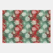 レッドグリーンクリスマススノーフレーク ラッピングペーパーシート (正面)