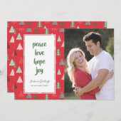 レッドグリーンクリスマスツリーズホリデーフォトカード シーズンカード (正面/裏面)