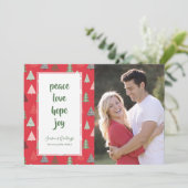 レッドグリーンクリスマスツリーズホリデーフォトカード シーズンカード (スタンド正面)