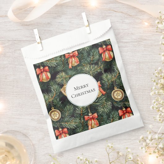 レッドグリーンクリスマスツリー金ゴールドオーナメント フェイバーバッグ (クリップ留めされた状態)