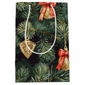 レッドグリーンクリスマスツリー金ゴールドオーナメント ミディアムペーパーバッグ (正面)