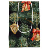 レッドグリーンクリスマスツリー金ゴールドオーナメント ミディアムペーパーバッグ (裏面)