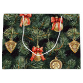 レッドグリーンクリスマスツリー金ゴールドオーナメント ラージペーパーバッグ (正面)