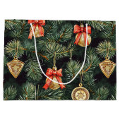 レッドグリーンクリスマスツリー金ゴールドオーナメント ラージペーパーバッグ (裏面)
