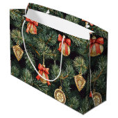 レッドグリーンクリスマスツリー金ゴールドオーナメント ラージペーパーバッグ (裏面アングル)