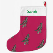 レッドグリーンクリスマスパゴダの木のパターン ラージクリスマスストッキング (裏面)