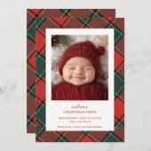 レッドグリーンクリスマスプレイドベビー発表 案内状 (正面/裏面)