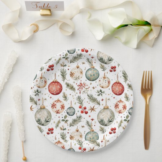 レッドグリーンクリスマスホリデーオーナメントボホアンティーク ペーパープレート (ウェディング)