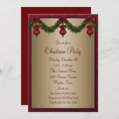 レッドグリーンクリスマスホリデーパーティー 招待状 (正面/裏面)