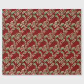 レッドグリーンクリスマスホリーベリーボタニカル ラッピングペーパー (フラット)