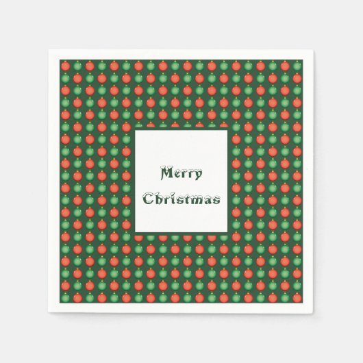 レッドグリーンクリスマスボールメリークリスマスフェスティバル スタンダードカクテルナプキン (正面)
