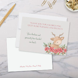 レッドグリーンクリスマスポインセチア鹿の誕生日パーティー サンキューカード