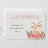 レッドグリーンクリスマスポインセチア鹿の誕生日パーティー サンキューカード (正面)