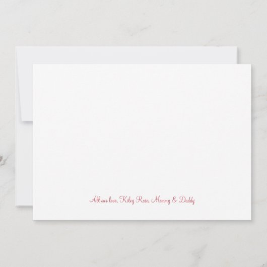 レッドグリーンクリスマスポインセチア鹿の誕生日パーティー サンキューカード (裏面)