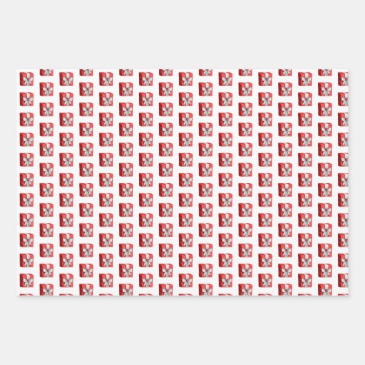 レッドグリーンクリスマス格言ティーカップハート ラッピングペーパーシート (正面2)