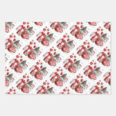 レッドグリーンクリスマス格言ティーカップハート ラッピングペーパーシート (正面)