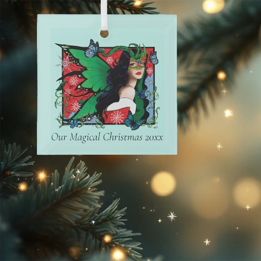 レッドグリーンクリスマス至妖精 ガラスオーナメント