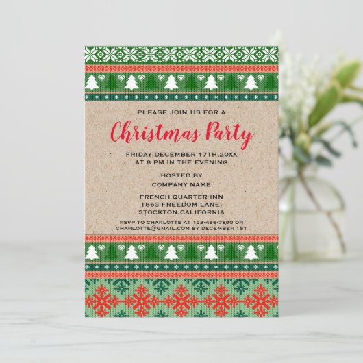 レッドグリーンクリスマス醜いセーター企業のパーティー 招待状 (スタンド正面)