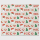 レッドグリーンクリームよくはしゃぐモダン雪だるまツリー ラッピングペーパー (フラット)