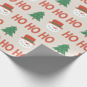 レッドグリーンクリームよくはしゃぐモダン雪だるまツリー ラッピングペーパー (角)