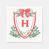 レッドグリーンクレストモノグラムナプキン スタンダードカクテルナプキン (正面)