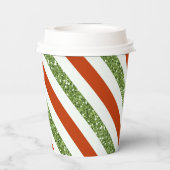 レッドグリーングリッターホワイトストライプクリスマスホリデークリスマス 紙コップ (裏面)