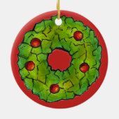 レッドグリーンコーンフレークホリーリースクリスマスクッキー セラミックオーナメント (裏面)